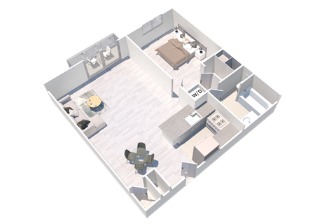 Floor plan for 1 bed, 1 bath, 729 sqft